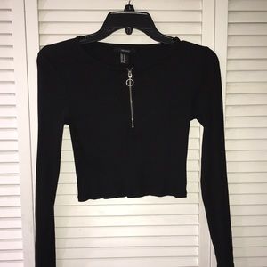 Black, long sleeve, crop top